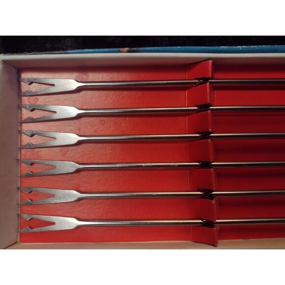 Vintage Set of 6 MCM Black Wood Handle Stainless Fondue Forks 1960s 70s Japan - Picture 4 of 8